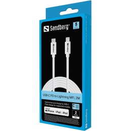 Sandberg USB-C PD to Lightning MFI, 2M Biały