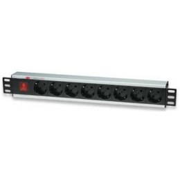 Techly I-CASE STRIP-18SH rozdzielacz zasilania PDU 8 x gniazdo sieciowe 1.5U Aluminium, Czarny