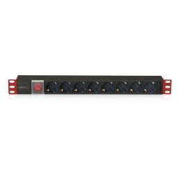 Techly I-CASE STRIP-81UD rozdzielacz zasilania PDU 8 x gniazdo sieciowe 1U Czarny, Czerwony