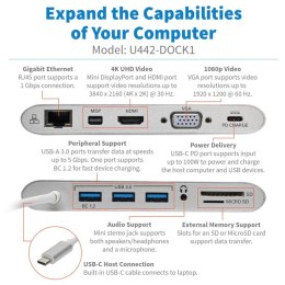 Tripp Lite U442-DOCK1 stacja dokująca Przewodowa USB 3.2 Gen 1 (3.1 Gen 1) Type-C Srebrny