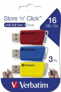 Verbatim Store 'n' Click pamięć USB 16 GB USB Typu-A 3.2 Gen 1 (3.1 Gen 1) Niebieski, Czerwony, Żółty