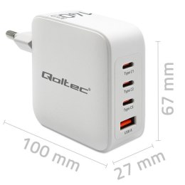 Qoltec Ładowarka sieciowa 140W GaN | 5-20V | 2.5-5A | 3xUSB-C PD | 1xUSBQC 3.0 | Biała