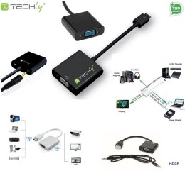 Adapter Techly HDMI-VGA2AU HDMI męski na VGA żeński, audio, micro USB, czarny 0,1m IDATA