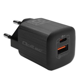 QOLTEC ŁADOWARKA SIECIOWA 35W GAN ULTRA | 5-20V | 2.25-3A | 1 X USB TYP C PD | 1 X USB QV 3.0 | CZARNA