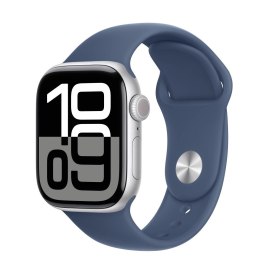 Apple Watch Series 10 GPS, koperta 42 mm z aluminium w kolorze srebrnym z paskiem sportowym w kolorze denim - rozmiar M/L