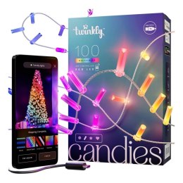 Twinkly Candies - 100 Lampki w kształcie świeczki RGB LEDs, przezroczysty przewód, USB-C