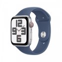 Apple Watch SE GPS + Cellular, koperta 44 mm z aluminium w kolorze srebrnym z paskiem sportowym w kolorze denim - rozmiar M/L