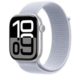 Apple Watch Series 10 GPS + Cellular, koperta 46 mm z aluminium w kolorze srebrnym z opaską sportową w kolorze błękitnego obłoku