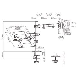 GEMBIRD BIURKOWE REGULOWANE RAMIĘ/UCHWYT Z RAMIENIEM NA MONITOR I PODSTAWKĄ NA NOTEBOOKA 17-32, 100X100MM, DO 9KG