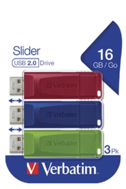 Verbatim Slider pamięć USB 16 GB USB Typu-A 2.0 Niebieski, Zielony, Czerwony