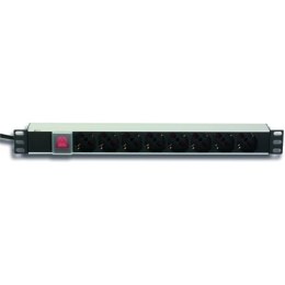 Techly I-CASE STRIP-18C20 rozdzielacz zasilania PDU 8 x gniazdo sieciowe 1U Aluminium, Czarny