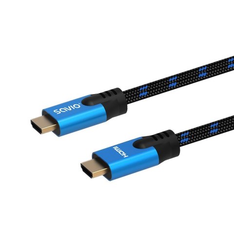 Kabel HDMI v2.1 Savio CL-143 3m, 8K, OFC, niebiesko-czarny, złote końcówki