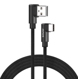 Kabel USB SAVIO CL-163 USB A (M) - USB typ C (M), 1m, kątowy, dwustronny, oplot nylonowy