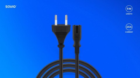 Savio Kabel zasilający 2pin, 5m, CL-185