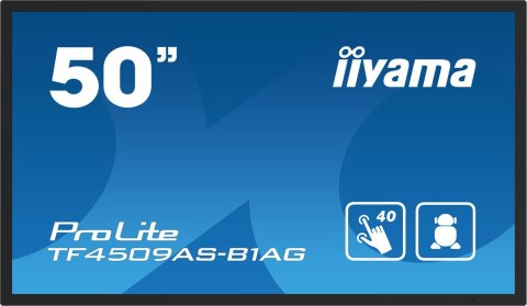 Iiyama TF5039AS-B1AG signage display Płaski panel Digital Signage 125,7 cm (49.5") LED 500 cd/m² 4K Ultra HD Czarny Ekran dotyko