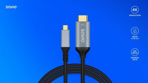 Savio Kabel USB-C do HDMI v2.0b, 3m, miedź CL-184