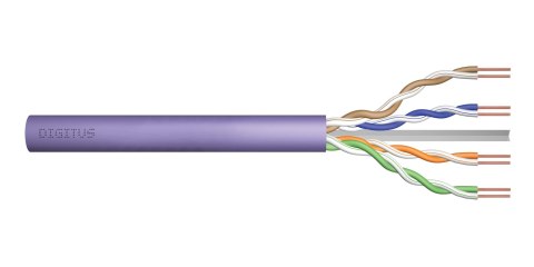 Kabel teleinformatyczny instalacyjny DIGITUS kat.6, U/UTP, Dca, drut, AWG 23/1, LSOH, 100m, fioletowy, ofoliowany