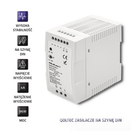 QOLTEC ZASILACZ NA SZYNĘ DIN 96W | 24V | 4A | BIAŁY | SLIM