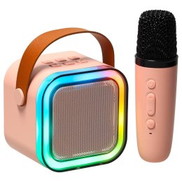 Zestaw do karaoke mikrofon + głośnik przenośny BLUETOOTH USB LED różowy