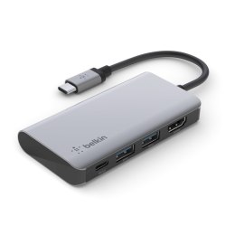 Hub Belkin Connect USB-C 4-in-1 Multiport Adapter 1x4k HDMI/2xUSB-A/1xUSB-C PD3.0 Grey