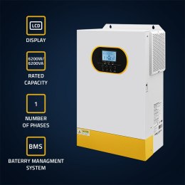 Qoltec Hybrydowy inwerter solarny Off-Grid 6.2kVA| 6.2kW | 120A | MPPT | LCD | BMS | Sinus