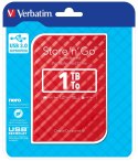 Verbatim Przenośny dysk twardy Store 'n' Go USB 3.0 Portable Hard Drive 1 TB — czerwony