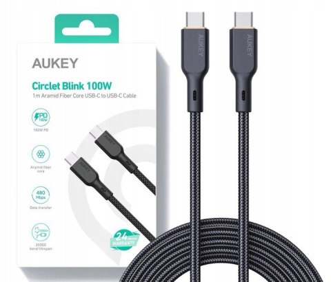 AUKEY CB-KCC101 kevlarowy kabel USB C - USB C | 1m | 5A | 100W PD | 20V