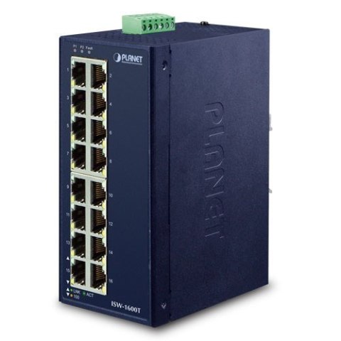 PLANET ISW-1600T łącza sieciowe Nie zarządzany Fast Ethernet (10/100) Niebieski