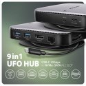 AXAGON HMC-UFO Wieloportowy hub USB 9in1, 10Gbps, 2x USB-A, HDMI 4K/60Hz, M.2 NVMe/SATA, audio, PD 100W, SD/microSD, GLAN, 65cm USB-C k
