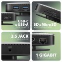 AXAGON HMC-UFO Wieloportowy hub USB 9in1, 10Gbps, 2x USB-A, HDMI 4K/60Hz, M.2 NVMe/SATA, audio, PD 100W, SD/microSD, GLAN, 65cm USB-C k