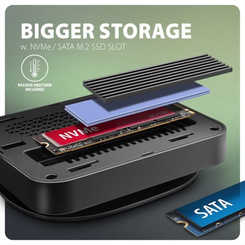 AXAGON HMC-UFO Wieloportowy hub USB 9in1, 10Gbps, 2x USB-A, HDMI 4K/60Hz, M.2 NVMe/SATA, audio, PD 100W, SD/microSD, GLAN, 65cm USB-C k