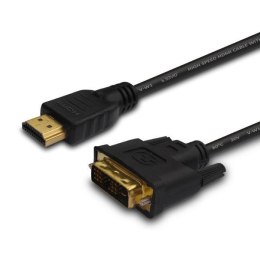 Kabel HDMI Savio CL-10 19pin męski - DVI-D 18+1 męski 1,5m, czarny, złote koń