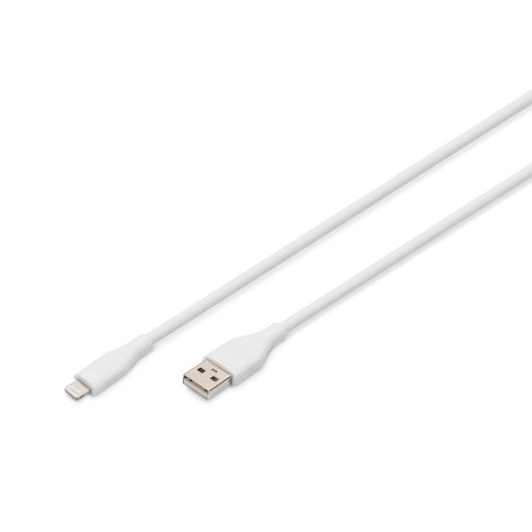 Kabel zasilający DIGITUS silikonowy USB-A - Lightning, USB 2.0 12W, certyfikat MFI, 2m biały