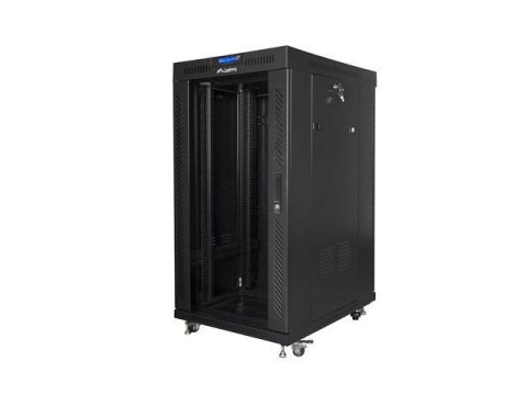 Szafa instalacyjna Rack stojąca 19" 22U 600x600 czarna drzwi szklane LCD Lanberg (flat pack)