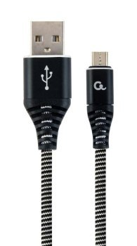 GEMBIRD KABEL PREMIUM MICRO USB 2.0 AM-MBM5P (METALOWE WTYKI OPLOT) 2M CZARNY/BIAŁY