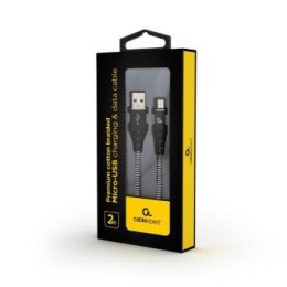 GEMBIRD KABEL PREMIUM MICRO USB 2.0 AM-MBM5P (METALOWE WTYKI OPLOT) 2M CZARNY/BIAŁY