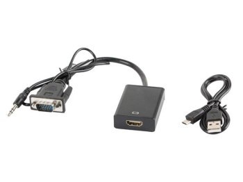 Adapter Lanberg AD-0021-BK (D-Sub (VGA) Mini Jack M - HDMI F; 0 20m; kolor czarny)