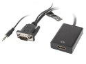 Adapter Lanberg AD-0021-BK (D-Sub (VGA) Mini Jack M - HDMI F; 0 20m; kolor czarny)