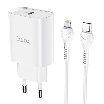 HOCO ŁADOWARKA SIECIOWA TYP C PD 20W FAST CHARGE SMART CHARGING Z KABLEM DO IPHONE LIGHTNING 8-PIN N14 BIAŁA