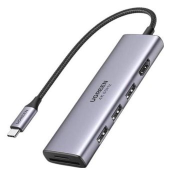 Replikator - Ugreen 5w1 CM511 USB-C - 3x USB3.0 + HDMI + TF/SD szary