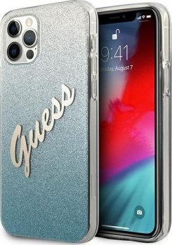 Guess Glitter Gradient Script - Etui iPhone 12 Pro Max (niebieski)