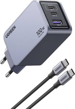 Ugreen Nexode Pro 100W, GaN, USB + 2x USB-C szara