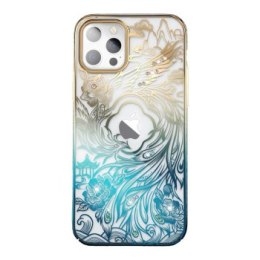 Luksusowe etui iPhone 14 Plus z kryształami Kingxbar Phoenix - złoto-niebieskie