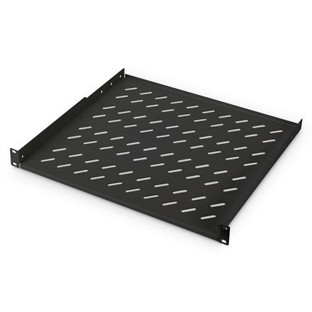 DIGITUS 1U rack mount fixed shelf vented, color black RAL 9005, 400x44 mm up to 15 kg