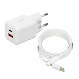 Ładowarka sieciowa iBOX C-42 USB A+C 33W kabel USB-C do USB-C biała