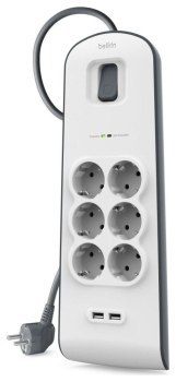 Listwa antyprzepięciowa - Belkin BSV604vf2M antyprzepięciowa 6 gniazd 2.4A USB 650J 2m