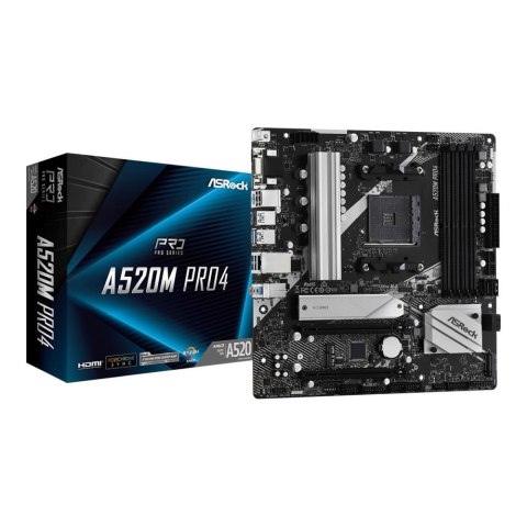 Płyta ASRock A520M Pro4 /AMD A520M/DDR4/SATA3/M.2/USB3.1/PCIe3.0/AM4/mATX