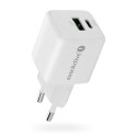 EverActive Ładowarka sieciowa GaN 1X USB, 1X USB-C 20W QC3.0 Biała