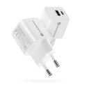 EverActive Ładowarka sieciowa GaN 1X USB, 1X USB-C 20W QC3.0 Biała