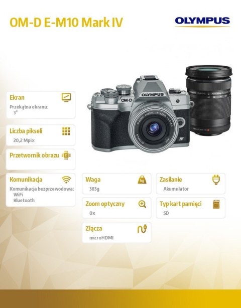 Olympus Aparat OM-D E-M10 Mark IV + 14-150mm silver